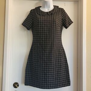 Topshop black and white checkered pleated collared dress with pockets